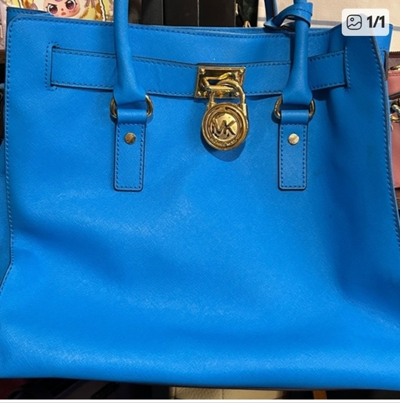 Michael Michael Kors Blue Saffiano Hamilton EUC - Picture 2 of 5